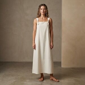 FILOSOFIA‎ Bohemian Cream Large Cotton Maxi Dress Womens Flowy Tie Shoulder